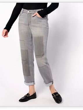 LOGO by Lori Goldstein Regular Shadow Patch Boyfriend Jeans Sz 8